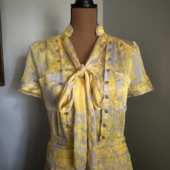 Unique Beautiful Alegense Collection Silky Tie-Neck Floral Dress Size Large - Picture 2 of 11